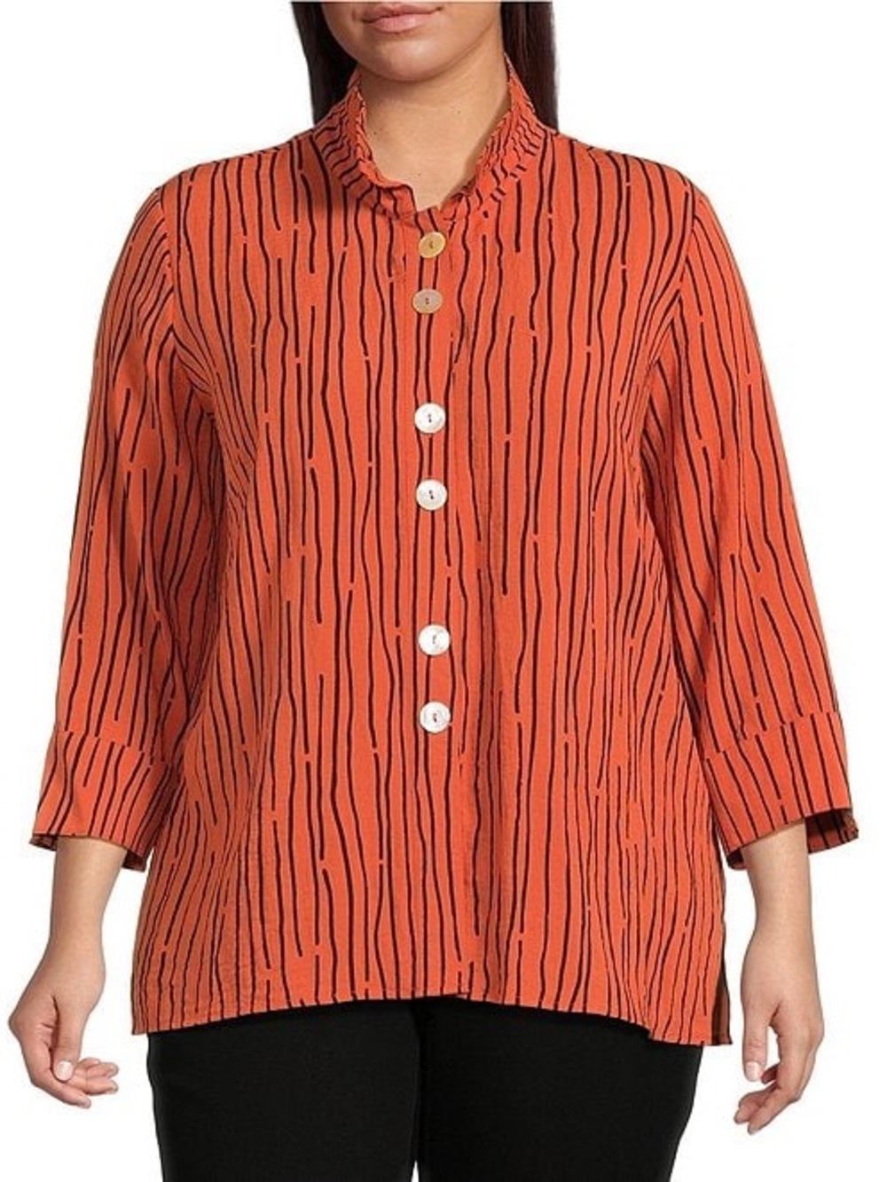 Ali Miles Women’s Plus Size Crinkle Woven Abstract Stripe 1x 3/4 Sleeve NWT
